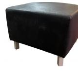 Black Faux Leather Ottoman with Wooden Legs
