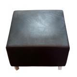 Black Faux Leather Ottoman with Wooden Legs