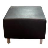 Black Faux Leather Ottoman with Wooden Legs