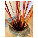 Very Large Decorative Vase with Tall Orange Bamboo Sticks