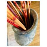 Very Large Decorative Vase with Tall Orange Bamboo Sticks