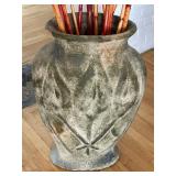 Very Large Decorative Vase with Tall Orange Bamboo Sticks