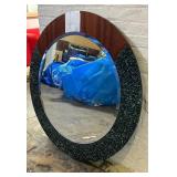 David Marshall Round Wall Mirror with Stone Inlay, 45" Diameter