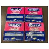 Set of 4 Benadryl Allergy LIQUI-GELS Dye-Free 24 Capsules Each