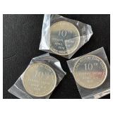 3 - .925 Sterling Silver Bicentennial Rounds 1/2 Ounce Each