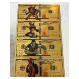 24K Gold Marvel Character $100 Dollar Bills