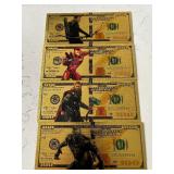 24K Gold Marvel Character $100 Dollar Bills
