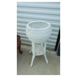 Coffee Table and End Table, Brass Table, Wicker Planter and Brass Under the Chair Table