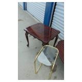 Coffee Table and End Table, Brass Table, Wicker Planter and Brass Under the Chair Table