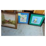 3- Pictures, 1 Oil and 2 Bird Pastel Pictures