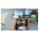 3- Boxes of Tupperware, Plastic Containers, Crockpot, Toaster Pots and Pans