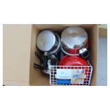 3- Boxes of Tupperware, Plastic Containers, Crockpot, Toaster Pots and Pans