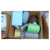 3- Boxes of Tupperware, Plastic Containers, Crockpot, Toaster Pots and Pans