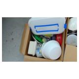 3- Boxes of Tupperware, Plastic Containers, Crockpot, Toaster Pots and Pans