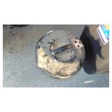 Small Weber Grill, Trash Can with Umbrella and Gardening Tools