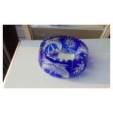 Large Crystal Blue Cut to Clear Bowl