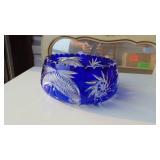 Large Crystal Blue Cut to Clear Bowl