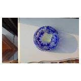 Large Crystal Blue Cut to Clear Bowl