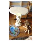 Faux Marble Top Cherub Table, Wall Decor and Stained Glass Hanging