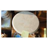 Faux Marble Top Cherub Table, Wall Decor and Stained Glass Hanging