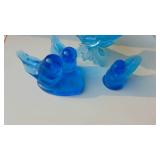 Blue Hen on Nest and 2 Blue Bird Pieces