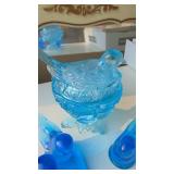 Blue Hen on Nest and 2 Blue Bird Pieces