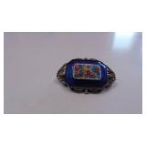 Whiting and Davis Mesh Handbag and Italian Silver Pin with Mosaic Inlay