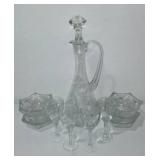 Toscany Floral Etched Decanter Set and Vintage Finger Bowls (6)