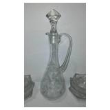 Toscany Floral Etched Decanter Set and Vintage Finger Bowls (6)