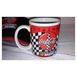 Coke Vintage Banner,  Plastic Crates With Bottles, NASCAR Collectible Hats, Mug, Bottles