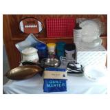 Assorted Kitchen Items, Stainless Pans, thermo Mugs, Princess House and More.