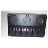6 Gang Marine Boat Circuit Red LED Rocker Switch Panel Charger Voltmeter. Retail $39.73