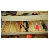 Plano Tackle Boxes (2), Frabill Dual Bait Bucket and Net.