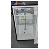 Mini Fridge And Storage Cabinet. 20 in. W x 22D x 33 in. T. (fridge) 24 in. W x 10 D x 66 in. T (Cabinet)