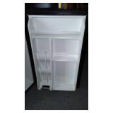 Mini Fridge And Storage Cabinet. 20 in. W x 22D x 33 in. T. (fridge) 24 in. W x 10 D x 66 in. T (Cabinet)