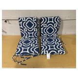 LOT OF 2 Pillow Perfect Trellis Indoor/Outdoor Solid Back 1 Piece Chair Cushion with Ties Squared Corner, Deep Seat, Weather, and Fade Resistant, 36.5" x 18", Blue Carmody Navy