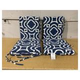 LOT OF 2 Pillow Perfect Trellis Indoor/Outdoor Solid Back 1 Piece Chair Cushion with Ties Squared Corner, Deep Seat, Weather, and Fade Resistant, 36.5" x 18", Blue Carmody Navy