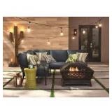 Hampton Bay Tipton 34.00 in. W Rubbed Bronze Steel Wood Outdoor Fire Pit with Screen and Poker Included  Customer Returns See Pictures