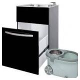 Glacier Bay 24 in. W x 21 in. D x 34 in. L Stainless Steel Laundry Sink with Faucet and Drawer Cabinet in Black  Customer Returns See Pictures