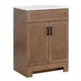 Glacier Bay Lyton 25 in. Single Sink Sand Bath Vanity with White Cultured Marble Top (Assembled)  Customer Returns See Pictures
