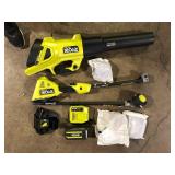 RYOBI 40V HP Brushless 650 CFM 160 MPH Cordless Leaf Blower and Carbon Fiber String Trimmer with 4Ah Battery and Charger  Customer Returns See Pictures