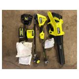 RYOBI 40V HP Brushless 650 CFM 160 MPH Cordless Leaf Blower and Carbon Fiber String Trimmer with 4Ah Battery and Charger  Customer Returns See Pictures