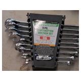 Pittsburgh 9-pc Conbination Wrench Set SAE with Holder, 3-pcs Hex Drill Socket Drivers - 1/2", 3/8", 1/2" drives