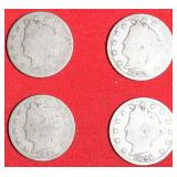 FOUR (4) 19TH CENTURY LIBERTY HEAD NICKELS 1896/1897/1897/1899
