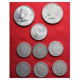 TEN (10) COIN GRAB BAG - Silver Dollars, Quarters, Halves - 1911, 1907, 1910, Bicentennial, 1940