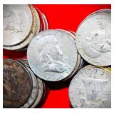 FIFTY (50)  90% SILVER FRANKLIN HALF DOLLARS