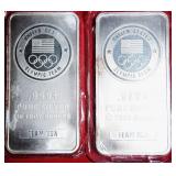 TWO (2) 10 OUNCE .999+ SILVER BARS USA OLYMPIC TEAM DESIGN