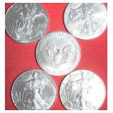 FIVE (5) 2018 SILVER EAGLES