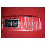 FIVE (5) ONE OUNCE SILVER BARS .999 FINE