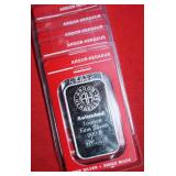 FIVE (5) ONE OUNCE SILVER BARS .999 FINE
